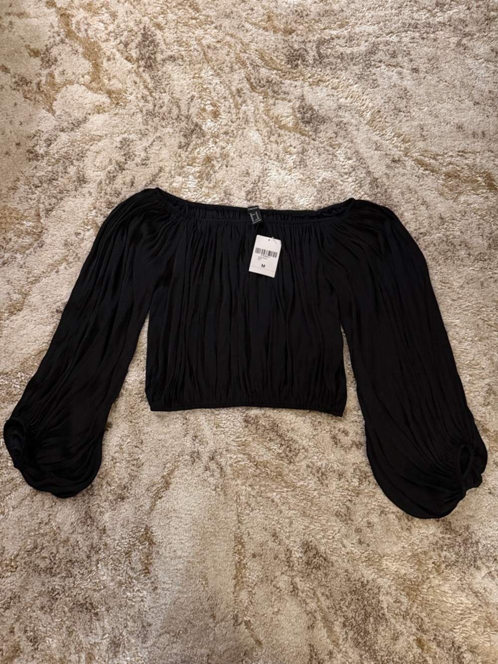Forever 21 Black Off-Shoulder Long Ballon Sleeve Top